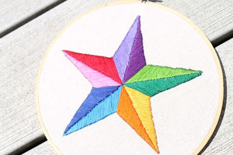 Satin Stitch Star - Catholic Sprouts French Knot Embroidery, Feather Stitch, Embroidery Supplies, Simple Embroidery, Silk Ribbon Embroidery, Needle Work, Hand Embroidery Stitches, Satin Stitch, Embroidery Tutorials