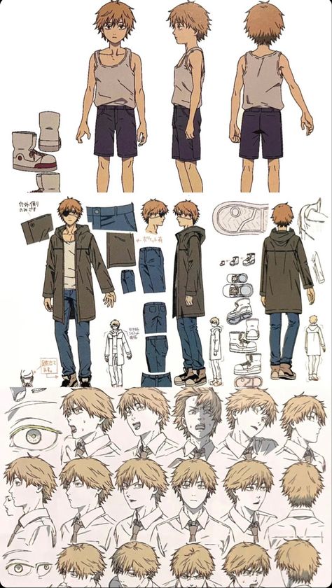 Denji Reference Sheet, Chainsawman Character Sheet, Csm Character Sheet, Characters Reference Sheet, Anime Character Sheet Design Reference, Character Design Sheet Anime, Character Reference Sheet Ideas, Denji Character Sheet, Denji Character Design