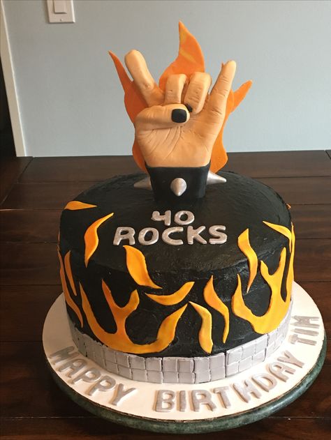 40 Rocks, Heavy Metal Cake Heavy Metal Birthday Cake, Heavy Metal Cake Ideas, Punk Cake, Funny 50th Birthday Cakes, Rock And Roll Birthday Party, 40 Rocks, Rock Birthday, Rock And Roll Birthday, Rock N Roll Party