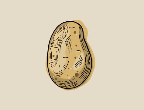 Potato Illustration by Hoot Design Studio Baked Potato Drawing, Potato Illustrations, Potatoes Illustration, Potato Illustration, Potato Drawing, Vegetable Illustration, Happy Harvest, Idaho Potatoes, Contour Drawing