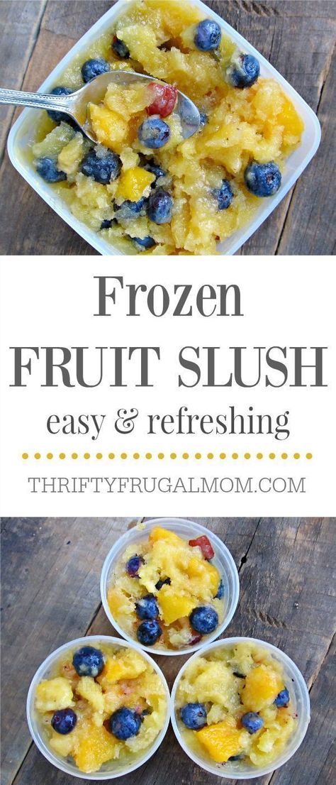 Frozen Fruit Cups, Frozen Fruit Salad, Frozen Fruit Snacks, Frozen Fruit Salads, Frozen Fruit Recipes, Slush Recipes, Fruit Slush, Amish Recipes, Easy Homemade Recipes