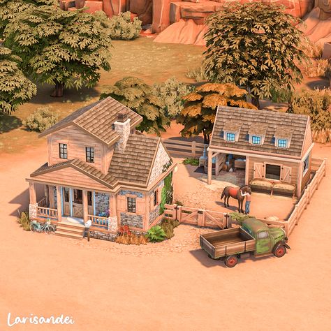 Sims 4 Small Ranch House, Sims4 Ranch House, Chestnut Ridge Sims 4, Sims 4 Ranch House Layout, The Sims 4 Ranch House, Sims 4 Ranch Build, Sims 4 Horse Ranch House, Sims Horse Ranch, Sims Ranch House