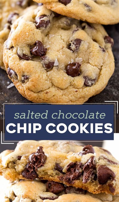 Chocolate Chip Sea Salt Cookies Recipe, Chocolate Chip Cookies Salt On Top, Chocolate Chip Cookies With Salt, Chocolate Chip Salted Cookies, Sea Salt Chocolate Chunk Cookies, Sweet Salty Chocolate Chip Cookies, Sea Salt Chocolate Cookies, The Salted Sweets, Chocolate Chip Cookies With Sea Salt On Top