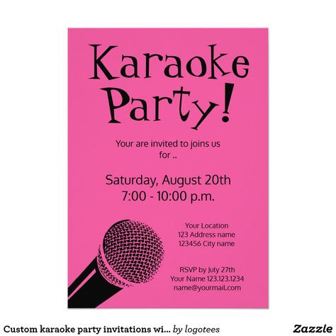 Custom karaoke party invitations with microphone Karaoke party invitations for adults and kids. Custom invites with audio mic logo. Fun template for celebrations like birthdays, graduations, reunions, retirements, gatherings, office, singers, singing group, vocalist, entertainment business, corporate parties, bachelorette party, girls night out, wedding, bridal shower, anniversary etc. ❤  Affiliate ad link.  Fun birthday party invites - customize your invitations or products.  #birthdayparty Karaoke Party Invitations, Microphone Karaoke, Karaoke Party, Fun Birthday Party, Singing Tips, Wedding Party Supplies, Bachelorette Party Invitations, Corporate Party, Invitation Wording