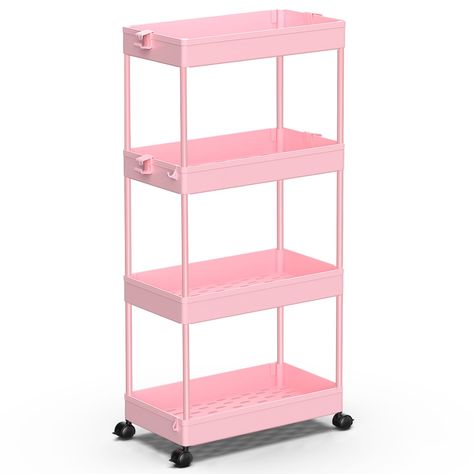 PRICES MAY VARY. 【Flexible Storage Cart】- The 4-tier Rolling storage utility cart is 8.66 in design which can be used in tight spaces in your home for storage. Suitable for closets, kitchens, bathrooms, garages, laundry rooms, offices. 【Easy To Install】- The shelving unit organizer made form plastic, durable and stable.Quick and easy snap together assembly, easy care. 【Movable Storage Solution & Side Hoop】- 4 easy-glide, durable wheels make the storage cart smooth and convenient to pull in and o Bathroom Rolling Cart, Room Dressers, Product Organization, Makeup Cart, Craft Storage Cart, Movable Storage, Cart On Wheels, Mobile Shelving, Flexible Storage