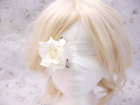 White Eyepatch Aesthetic, Flower Eyepatch, Rose Eyepatch, Fancy Eyepatch, White Eye Mask For Cosplay, Cute Eyepatch, White Harajuku Style Hair Accessories, Anime Flower, Broken Doll