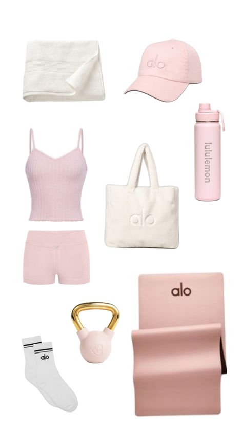 #aloyoga #yoga #pink #aesthetic Alo Outfit Aesthetic, Alo Aesthetic, Yoga Set, Alo Yoga, Outfits Aesthetic, Pink Aesthetic, Gym Bag, Mood Board, Yoga