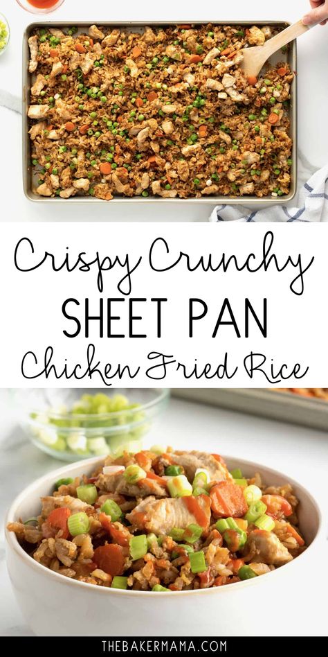 Crispy Rice With Chicken, Oven Baked Fried Rice Recipes, Oven Baked Chicken Fried Rice, Crispy Chicken And Rice, Sheet Pan Fried Rice, Fried Crispy Rice, Sheet Pan Chicken Fried Rice, Crispy Fried Rice, Pan Fried Rice