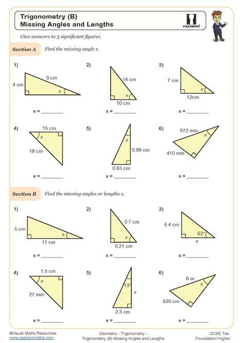 Soh Cah Toa, Trigonometric Ratios, Trigonometry Worksheets, Triangle Math, Handwriting Worksheet, Angles Worksheet, Teaching Math Strategies, Money Worksheets, Free Printable Activities