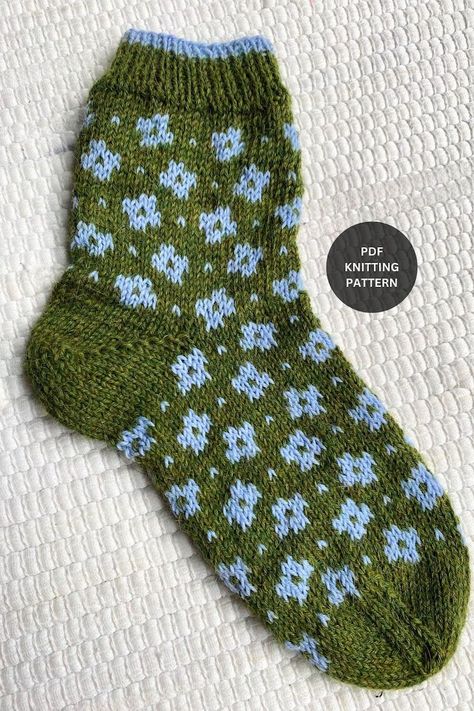 Ditzy Floral Socks Knitting Pattern: Unisex Socks with a Floral Touch Cute Sock Knitting Pattern, Ivy Knitting Pattern, Knit Socks Colorwork, Color Work Socks, Colorwork Socks Pattern, Mini Skein Knitting Patterns, Knitting Colorwork Chart, Knitting Scraps, Garter Stitch Knitting Patterns