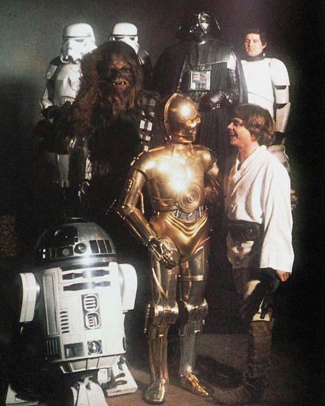 A rare cast picture. It seems Vader was in hurry that his cape is on incorrectly. #starwars #starwarsdaily #starwarsfan #starwarsnerd… Star Wars A New Hope, Star Wars Cast, Star Wars Episode Iv, Ralph Mcquarrie, Star Wars 1977, Promotional Materials, Star Wars Film, Mark Hamill, Star Wars Wallpaper