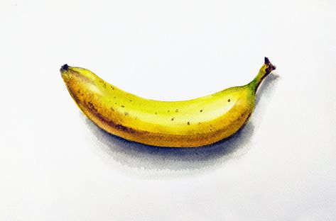 Banana Painting Acrylic, Banana Drawing Realistic, Acvarel Painting Ideas Easy, Acvarel Painting, Painting Tutorial Watercolor, Banana Watercolor, Banana Drawing, Painting Banana, Banana Painting