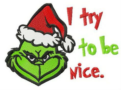 from Dr. Seuss collection design is ideal for baseball caps. Instant download. #Christmas #Funny #DrSeuss #holiday #Santahat #Grinch #smiling #writtenwords #pharse #Itrytobenice #embroidery Grinch Embroidery, Resting Grinch Face, Bernina Embroidery Machine, Stink Stank Stunk, Grinch Christmas Decorations, Bernina Embroidery, Grinch Face, Photo Stitch, Merry Grinchmas