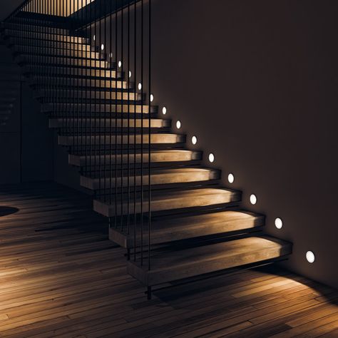 Stairs With Lights, Staircase Lighting Ideas, Staircase Interior Design, Modern Stair Railing, Staircase Design Modern, Stairs Design Interior, Contemporary Staircase, تصميم داخلي فاخر, Stairway Design