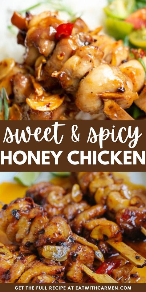 Spicy Honey Chicken: Get a kick of flavor with this spicy honey chicken recipe, a perfect balance of sweet and heat. Spicy Chicken Alfredo, Spicy Chicken Enchiladas, Honey Sauce For Chicken, Spicy Chicken Dip, Spicy Honey Chicken, Healthy Fall Dinner, Honey Chicken Recipe, Chicken Gravy Recipe, Outdoor Cooking Recipes