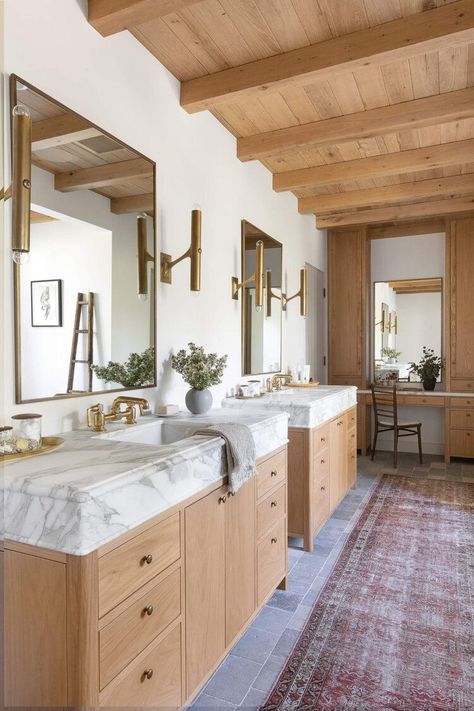 Modern Farmhouse Bathroom Ideas, Custom Shower Doors, European Farmhouse, West Coast Fashion, Farmhouse Inspiration, Modern Farmhouse Bathroom, Powder Rooms, Amber Interiors, Main Bathroom