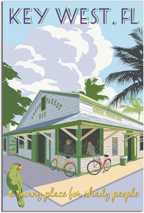 Amazon.com: QRTY Key West Florida Vintage Travel Poster Canvas Art Wall Decor Poster Picture Print Painting Posters Gift 12x18inchs(30x45cm): Posters & Prints Family Vacations Usa, Shady People, Usa Drinks, Florida Vintage, Around The World In 80 Days, Canvas Art Wall, Key West Florida, Art Deco Posters, Vintage Travel Poster