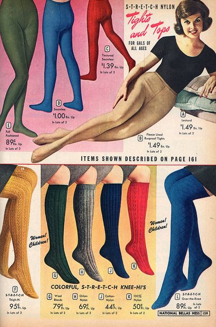 Colourful tights and socks from the NBH catalog, 1964. #vintage #1960s #tights #socks #hosiery #fashion #catalogs 70s Tights, 1960s Tights, 60s Tights, Colour Tights, Vintage Winter Outfits, Colourful Tights, Vintage Catalog, Tights Socks, Fall Fashion Skirts