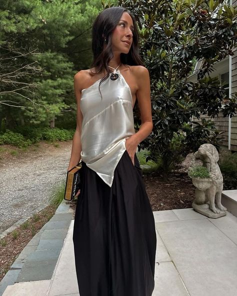 Arielle Charnas (@ariellecharnas) • Instagram photos and videos Casual Bday Fits, Colorful Evening Outfit, Formal Work Party Outfit, Silk Tank Top For Summer Nights Out, Chic Summer Satin Tank Top, Fitted Timeless Silk Top, Summer Fits Women, Summer Satin Backless Halter Top, Chic Black Satin Tank Top