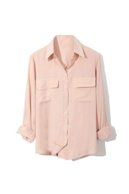 . Nude Shirt, Mode Rose, Chique Outfit, Pink Shirts, Silk Blouses, Pink Long Sleeve Shirt, Chic Shirts, Chic Clothing, Extra Long Sleeves