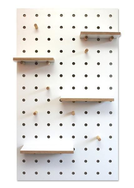 White Pegboard, Kitchen Splash Back, Pegboard Display, Large Shelves, Renovation Design, New Accessories, Small Shelves, Practical Storage, Retail Space