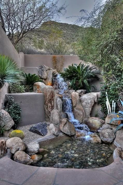 Garden Design Layout Landscaping, Desert Backyard, Kolam Koi, Taman Air, Garden Waterfall, Pond Waterfall, Backyard Water Feature, Pond Landscaping, Outdoor Environment