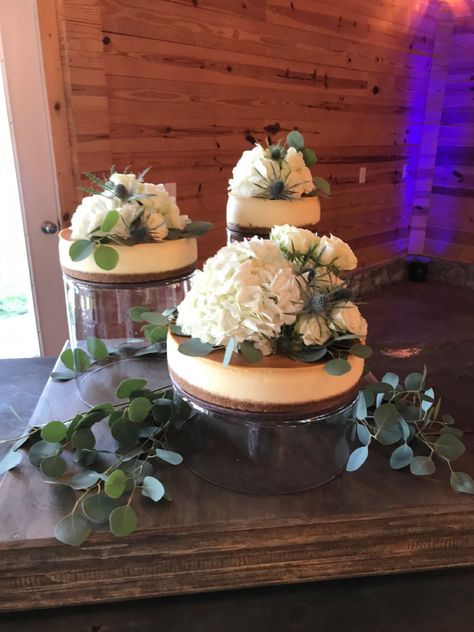 Grooms Cheesecake Table, Groom Cheesecake Ideas, Cheesecake Grooms Table, Cheesecake Wedding Display, Grooms Cheesecake, Cheesecake Grooms Cake, Edible Centerpieces Wedding, Wedding Cheesecake Ideas, Cheesecake Wedding Cake Ideas