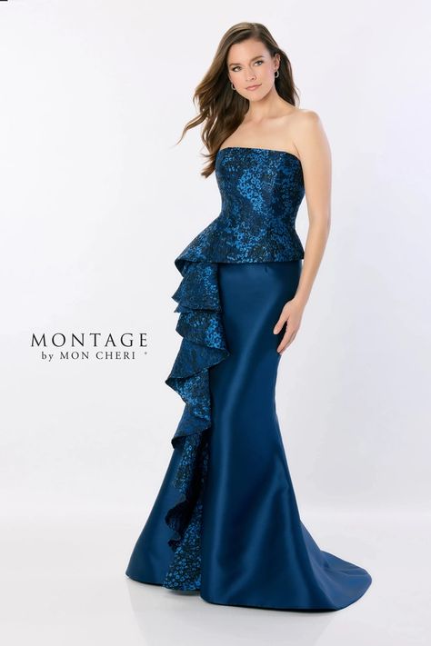 Montage By Mon Cheri, Peplum Designs, Trumpet Gown, Dress Order, Versatile Dresses, Prom Gown, Birthday Dresses, Fitted Bodice, Mother Of The Bride Dresses