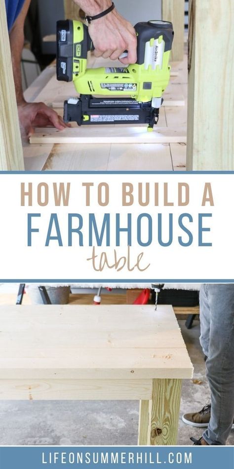 Easy DIY how to build a farmhouse table project. If you have never built a table before then this is going to be the perfect table to make. Here is a step by step tutorial on how to build a farmhouse table for your dining room, kitchen or patio. This beginner guide is a simple DIY project. This table is a small narrow table but you can adjust the size to a larger one. Lots of pictures and detailed instructions with plans. Dinning Table Diy, Farm Table Plans, Farmhouse Kitchen Table Diy, Small Farmhouse Table, Narrow Dining Tables, Build A Farmhouse, Diy Farmhouse Table Plans, Diy Farm Table, Dining Table Plans