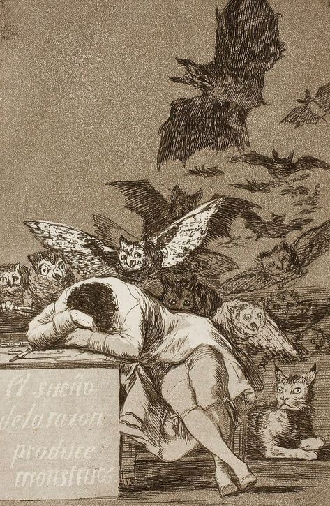 The artist who falls asleep when looking at his paintings like that is our state. Sleep Of Reason Produces Monsters, Francis Goya, Goya Paintings, Google Art, Dark Paintings, Francisco Goya, Dark Images, Spanish Artists, Usa Art