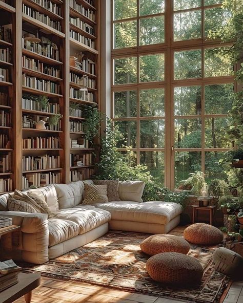 Home Library Aesthetic, At Home Library, Dream Home Library, Cozy Home Library, Cozy Library, Dream Library, Dream Life House, Home Library Design, Aesthetic Flowers