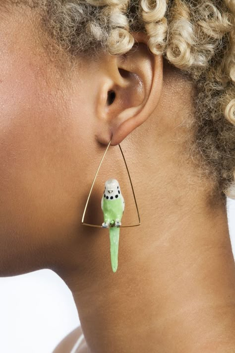 Green Parakeet, Weird Jewelry, Quirky Earrings, Funky Earrings, Funky Jewelry, Triangle Earrings, Bijoux Diy, Fun Earrings, Ear Jewelry