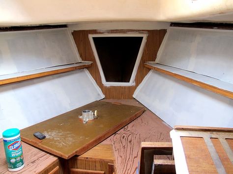 Not Quite Seasoned, but Very Well Salted: Painting the Interior Cuddy Cabin Boat, Cabin Cruiser Boat, Used Sailboats, Sea Ray Boat, Liveaboard Sailboat, Sail Life, Boat Interior Design, Sailboat Interior, Cruiser Boat