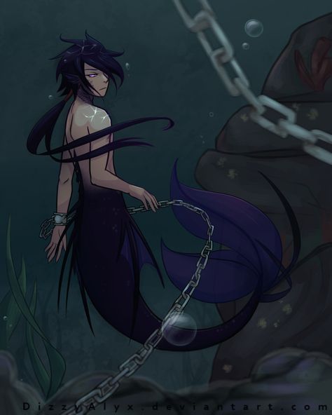 Chained Urchin by DizzyAlyx. All right, so I'm planning on finding the story behind this, but until I do, MAJOR PROPS ON THE CHAIN. And don't think I don't notice the subtle water pattern of the light on his shoulder. Badassery, dude. Badassery. Mermaid Art, Water Pattern, Anime Mermaid, 그림 낙서, Mermaid Drawings, Mermaids And Mermen, 다크 판타지, Magical Creatures, الرسومات اللطيفة