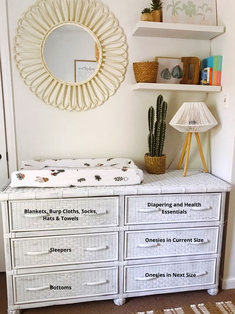 Changing Table Basket Organization, Newborn Clothes Organization Drawer, Drawer Changing Station, Nursery Change Table Organization, Nursery Ideas Ikea Dresser, Baby Corner In Parents Room Small Changing Tables, Nursery Bathroom Organization, What To Put In Changing Table Drawers, Changing Table Ideas Dressers