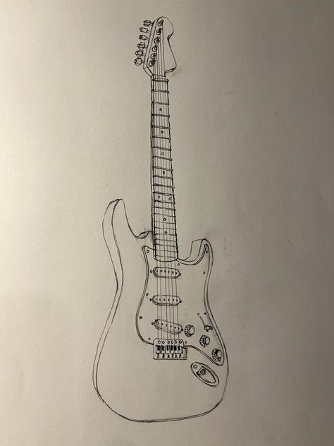 Drawings Of Guitars, Drawing Of Guitar, Drawing Ideas Guitar, Guitar Drawing Sketches, Electric Guitar Tattoos, Concert Sketch, Drawing Guitar, How To Draw Guitar, Instrument Drawing