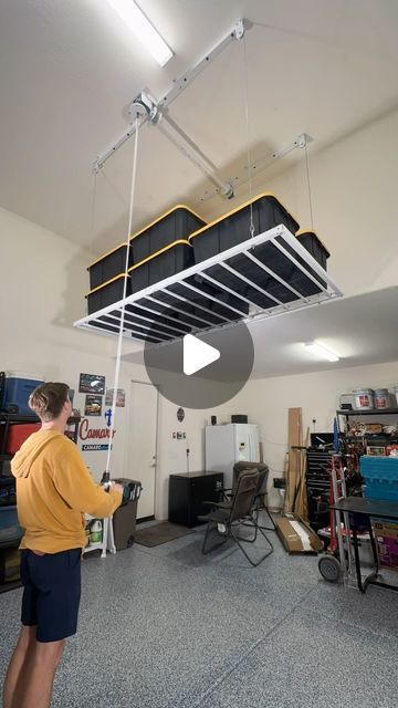 Ceiling Storage and More on Instagram: "Organize your GARAGE? 😁" Storage In Garage Ceiling, Garage Overhead Storage Ideas, Garage Storage Ideas Overhead, Ceiling Garage Storage, Ceiling Storage Ideas, Garage Overhead Storage, Garage Ceiling Fan, Diy Overhead Garage Storage, Diy Teardrop Trailer