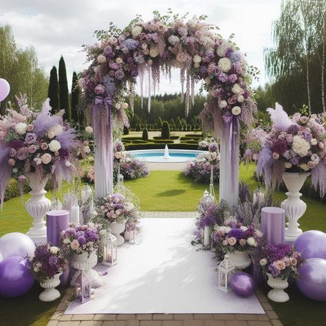 Violet Wedding Theme, Wedding Ceremony Design, Floral Wedding Ceremony, Purple And White Wedding, Lavender Wedding Theme, Tangled Wedding, Magic Wedding, Purple Floral Wedding, Beach Wedding Arch