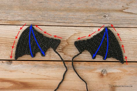 Crochet Bat | Jen Hayes Creations Crochet Bat Beanie, Batty Ferngully Crochet, Crochet Wing Pattern, Easy Crochet Bat Free Pattern, Crochet Bat Wings For Cat, Amigurumi Wings Free Pattern, Holiday Crochet Projects, Bat Wing Crochet Pattern, Crochet Dragon Wings Free Pattern