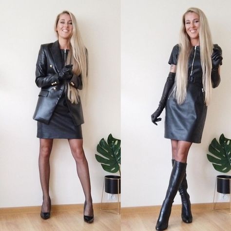 Faux Leather Over-the-knee Boots For Club, Evening Thigh-high Faux Leather Boots, Foxy Boots & Fashion, Spandex Outfits, Fox Fur Boots, Leather Boot Mistresses, Long Leather Coat, Leather Outfit, Leather Coat