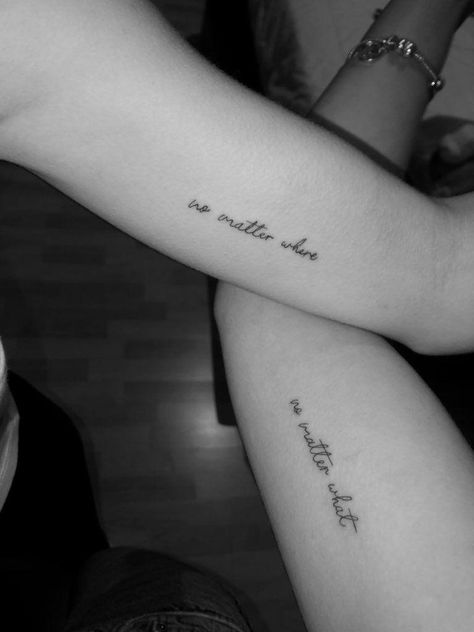 Tattoo Quotes For Friends, Simplistic Mother Daughter Tattoo, Tattoos To Match With Mom, Tattoo Idea Best Friends, Tattoo With Sister Ideas, Mom Sister Tattoo, Quote Tattoos For Best Friends, Tattoos To Get With Your Cousin, Cute Tattoo Ideas For Best Friends