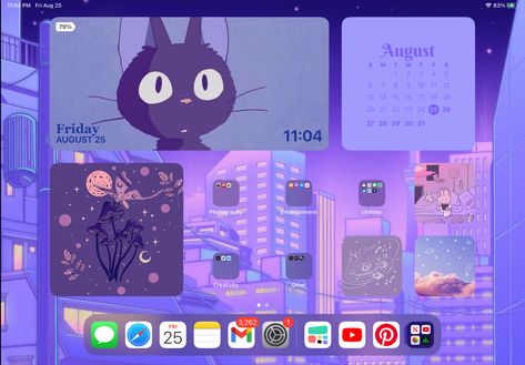 Home Screen Ideas Tablet, Tablet Homescreen Ideas, Ipad Home Screen Layout Aesthetic, Widget Layout, Ipad Home Screen, Purple Ipad, Ipad Inspo, Ipad Kid, Ipad Aesthetic