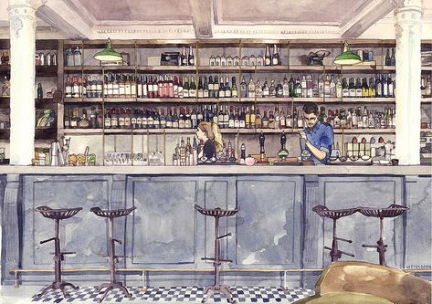 Wil Freeborn The Fountain Bar, Edinburgh | Flickr - Photo Sharing! Sketch Bar, Art Random, Interior Design Sketches, Sketch Books, Presentation Layout, Interior Sketch, Restaurant Concept, Design Presentation, Interior Rendering