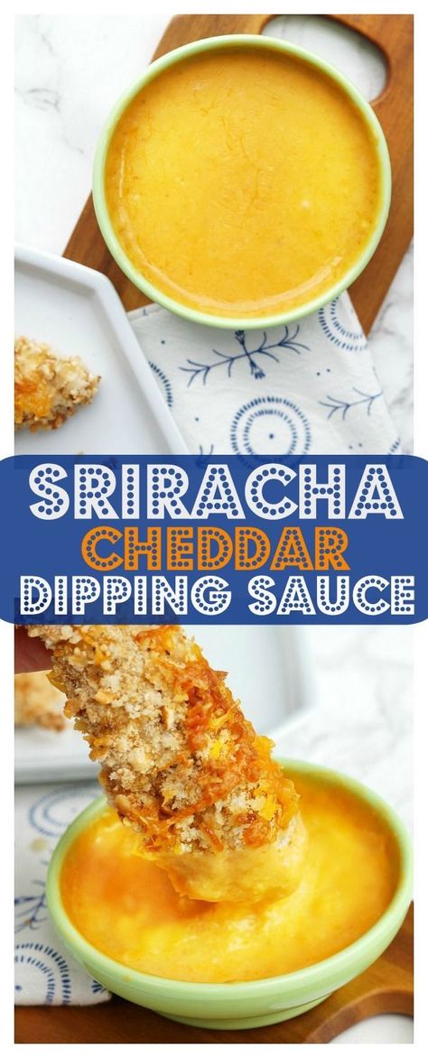 Sriracha Cheddar Dipping Sauce, a delicious cheese dipping sauce recipe perfect for homemade chicken tenders or pretzels! Cheese Sauce For Pretzels, Sauce For Pretzels, Cheese Sauce For Chicken, Honey Sauce For Chicken, Cheesy Dip Recipes, Spicy Sauces, Siracha Sauce, Cheese Dipping Sauce, Homemade Chicken Tenders