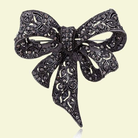 Black Color Rhinestone Bow Brooches for Women Large Bowknot Brooch Pin Vintage Jewelry Winter Accessories Pearl Bow, Elegant Gothic, Bow Brooch, Flowers Black, Rhinestone Bow, Brooch Jewelry, Pearl Brooch, Bow Design, Women Shirt