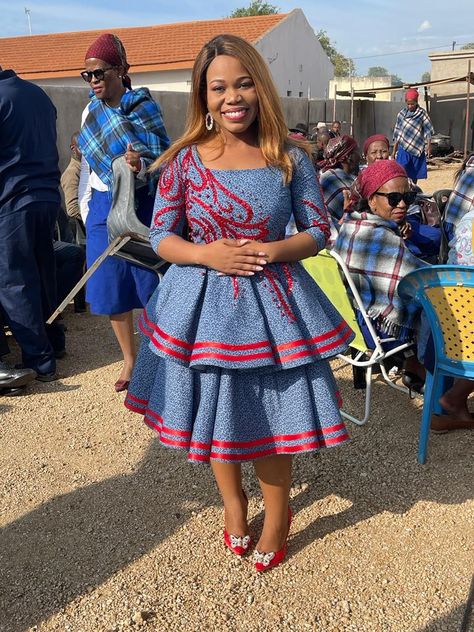 Tswana Traditional Wedding Tswana Traditional Wedding, Tswana Traditional Wedding Dresses, Shweshwe Designs, Tswana Traditional Dresses, Shweshwe Dresses, Traditional Wedding Attire, African Traditional Dresses, Traditional Wedding Dresses, African Wedding