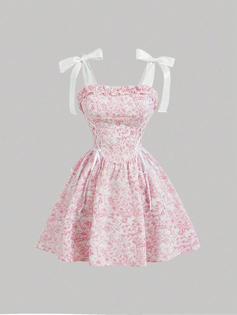 Pink Floral Dress Short, Dress Pink Short, Dress Grad, Skater Dress Outfit, Pink Short Dress, Pink Dress Short, Pink And White Dress, Clothes Korean Style, Pink Dress Casual