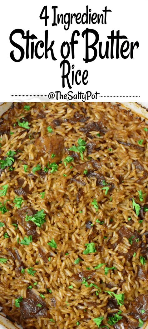 4 Ingredient Stick Of Butter Rice, Butter Rice Recipe, French Onion Rice, Onion Rice Recipe, Buttered Rice Recipe, Stick Of Butter Rice, Rice Bake Recipes, Onion Rice, Buttery Rice