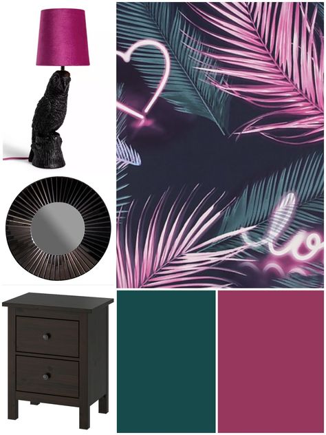 Pink & Teal with black elements. Pink Teal Bedroom, Black And Teal Bedroom, Teal And Pink Bedroom, Teal Branding, Teal Color Palette, Office Playroom, Teal Bathroom, Bohemian Bathroom, Teal Bedroom