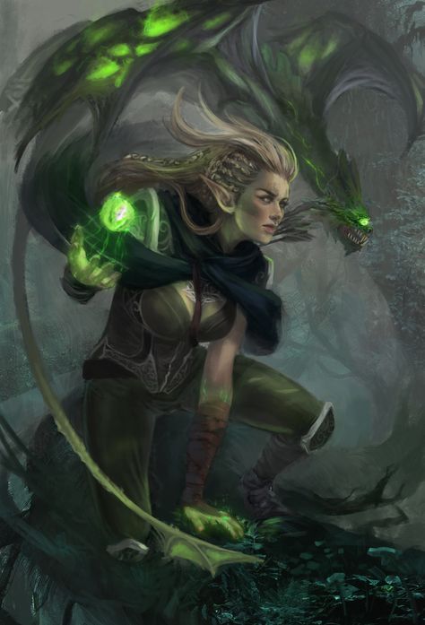 ArtStation - Scene Illustration: Elven with the dragon, Annadel Cinco Horizon Walker, Dnd Elf, Scene Illustration, Elves Fantasy, Elf Girl, Female Elf, Heroic Fantasy, Spell Caster, Dnd Art